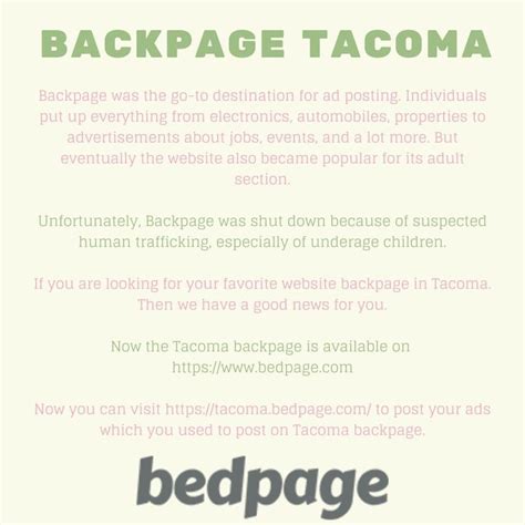 Backpage tacoma wa - It is the best Alternative to backpage. people started seaching for sites like backpage and Bodyrubsmap is overcoming the problems of backpage and people started loving this site for posting their classified ads. nav. ... Tacoma, WA 98409. 8am-11pm. Only Cash. 30mins/$40 60mins/$60. No reservation required, just walk in.